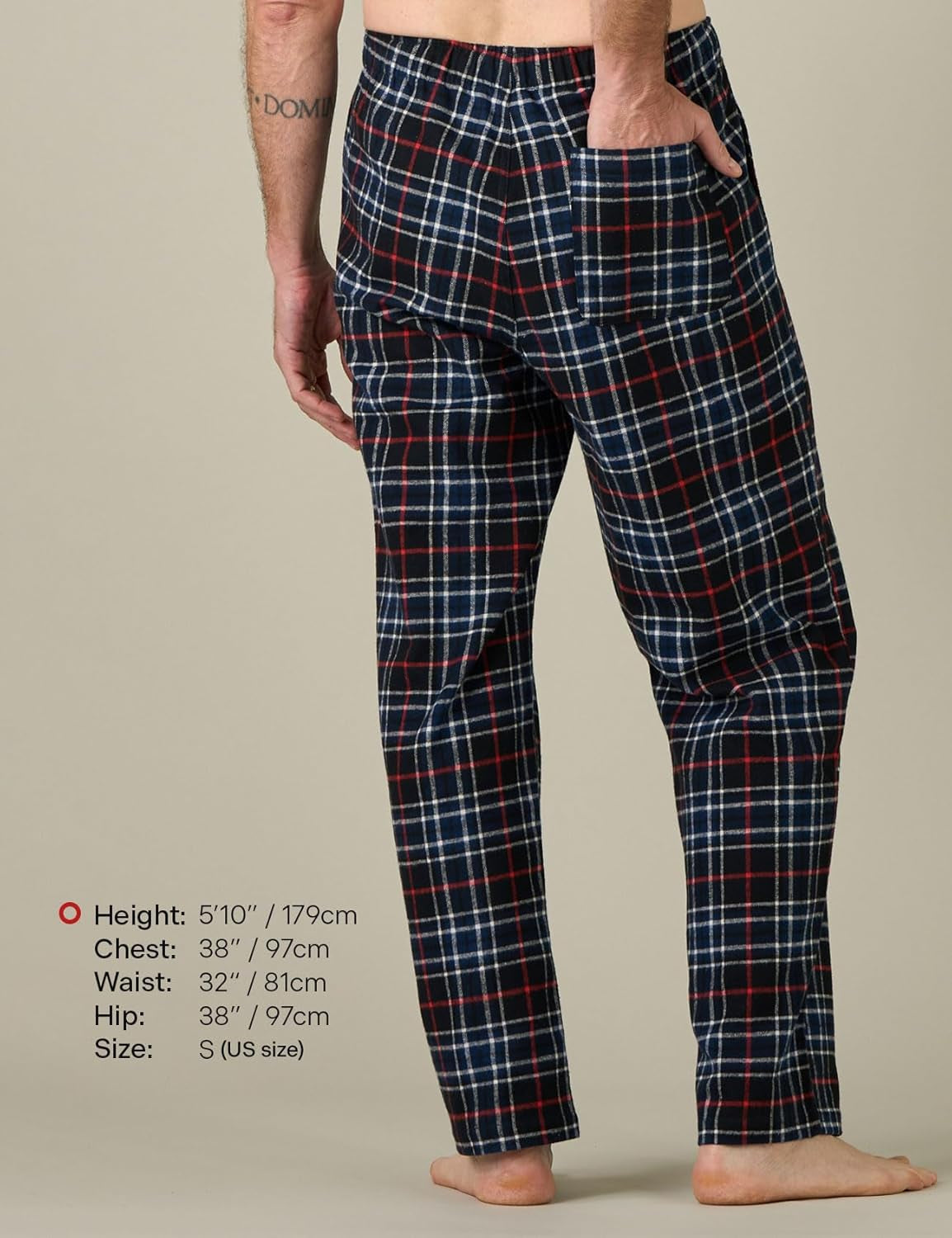 Men's Cotton Flannel Plaid Lounge Pants with Fleece Warmth, Drawstring, and Pockets - Model M39/M128