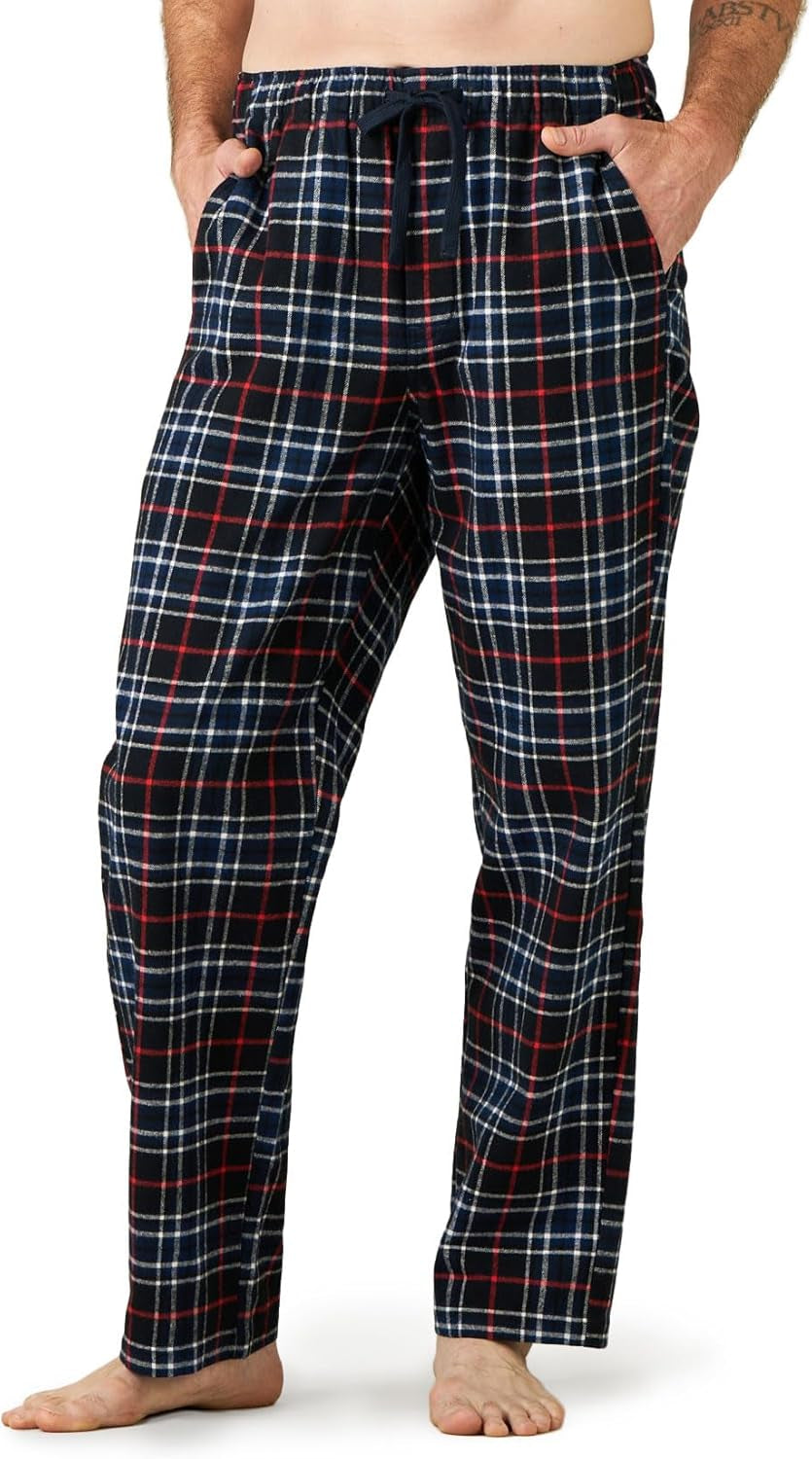 Men's Cotton Flannel Plaid Lounge Pants with Fleece Warmth, Drawstring, and Pockets - Model M39/M128